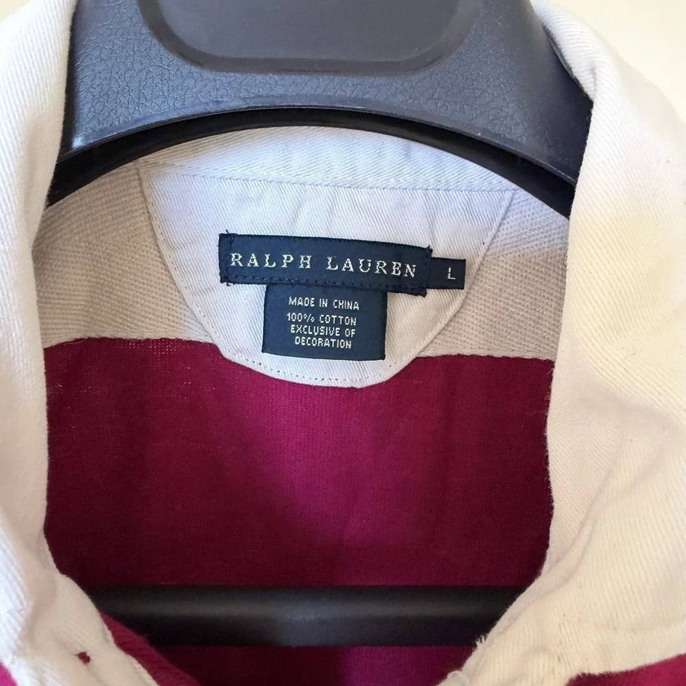 Polo Ralph Lauren RL Rugby Shirt Pink ‎ Womens Sz Large Preppy #3